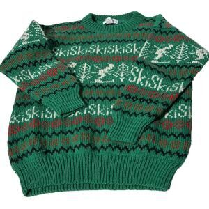 Amazonias Vintage 1970s Unisex Peruvian Hand Knit Ski Sweater Sz L